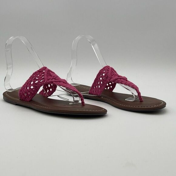 NWT BONGO Sandals Womens Size 9 Pink Crochet Strap Boho Macrame Thong Flip Flop - Picture 2 of 14